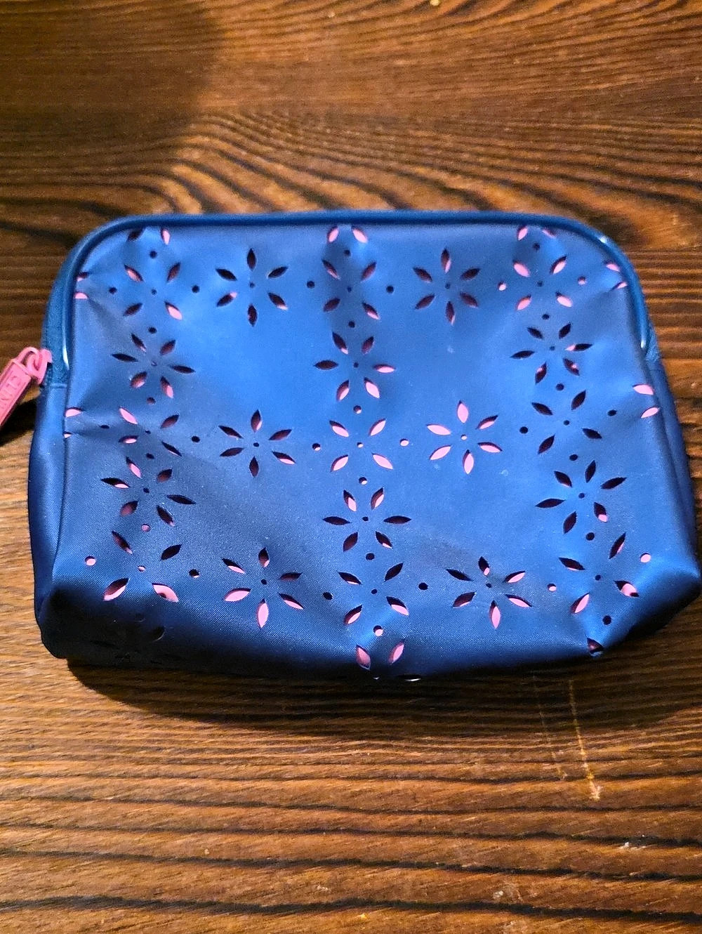Clinique Floral Cutout Cosmetic Pouch in Blue & Pink